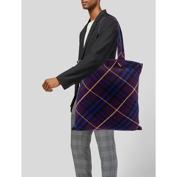 Burberry Purple Check Recycled Cotton Large Shopper Tote Bag - Picture 10 of 10